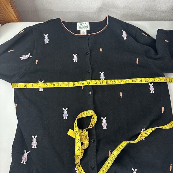 Vintage Quacker Factory Easter Sweater Womens 1X Black Bunny Embroidered Ramie - Picture 10 of 12